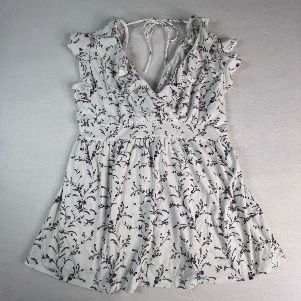 H&M Mama Maternity Floral Ruffle Blouse White Smocked‎ Waist Size M Whimsical
